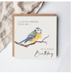 Charming card showcasing the timeless phrase ‘A little birdie told me’