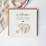 Send warm wishes with this adorable bear greeting card for new arrivals