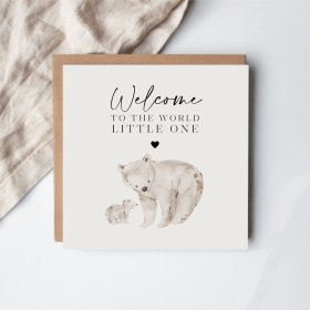Share heartfelt congratulations with this charming bear card for newborns