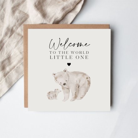 Welcome Little One Bear Card, 15cm