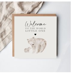 Send heartfelt greetings with this charming bear card for newborn celebrations