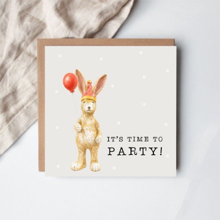 It's Time To Party - Jasper Rabbit Celebration Card, 15cm