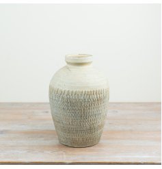 a stylish textured stone urn vase 