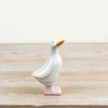 a charming glazed spotty pastel pink duck ornament