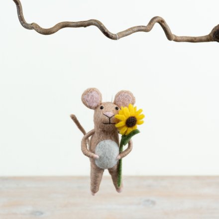 Mouse Hanging Decoration with Sunflower, 12cm 