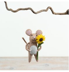 Charming felt Easter mouse with sunflower hanger, perfect for springtime decor
