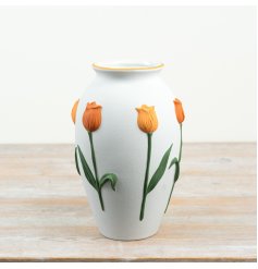 an elegant urn-style tulip vase with striking 3D detailing