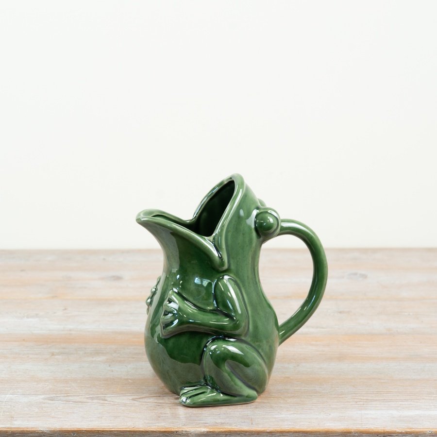 Glossy green ceramic frog jug and vase, ideal for lovers of the outdoors