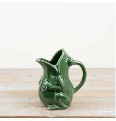 Glossy green ceramic frog jug and bloom holder, ideal for fans of the natural world