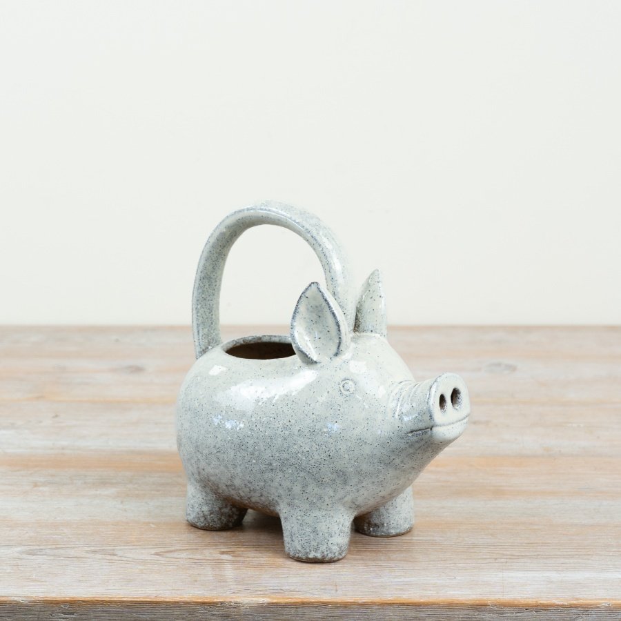 Brighten your gardening routine with our charming speckled pig watering can