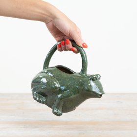 charming green ceramic frog watering can for indoor plants