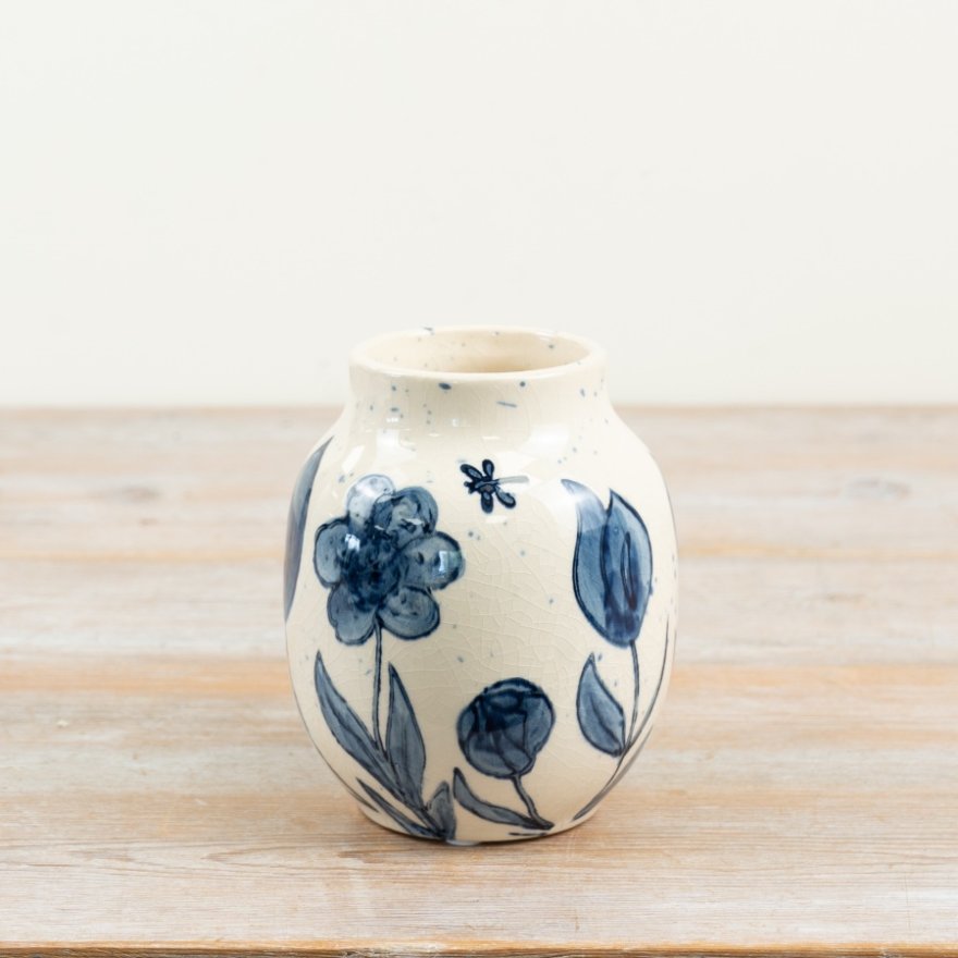 11cm Blue Floral Urn Vase
