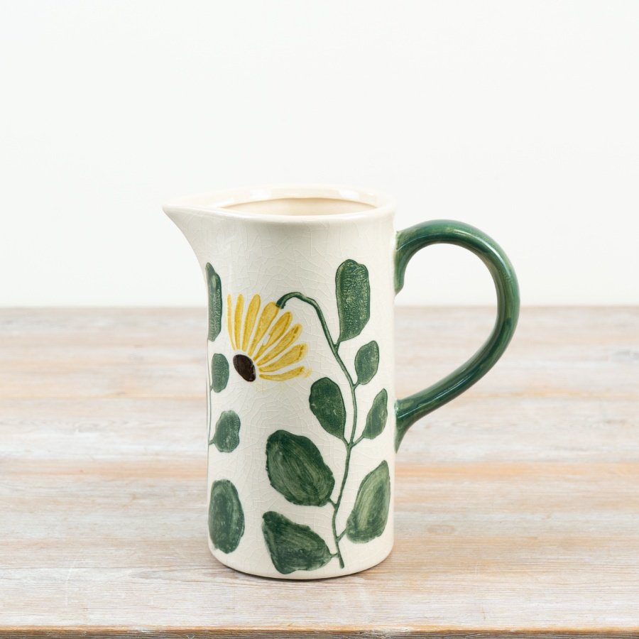 delightful crackle glaze jug adorned with sunflower design