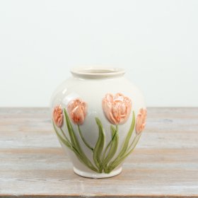 an elegant flower vase adorned with delicate tulip motifs