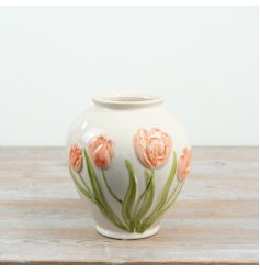 Elegant flower vase adorned with delicate tulip motifs