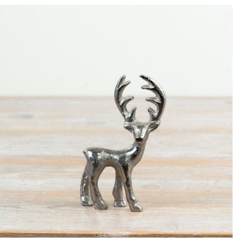 Stylish silver aluminium reindeer with a rough luxe look ideal for festive and year-round displays