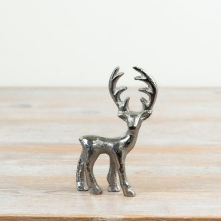 Stylish silver aluminium reindeer with a rough luxe look ideal for festive and year-round displays