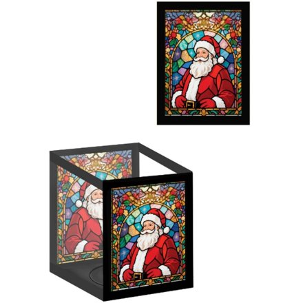 Santa Glass Tea Light Holder, 15cm 