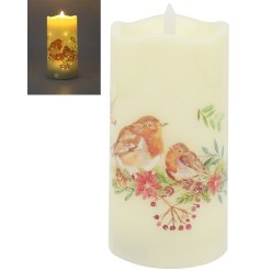 Bring cosy winter warmth to your home with this delightful robin LED candle