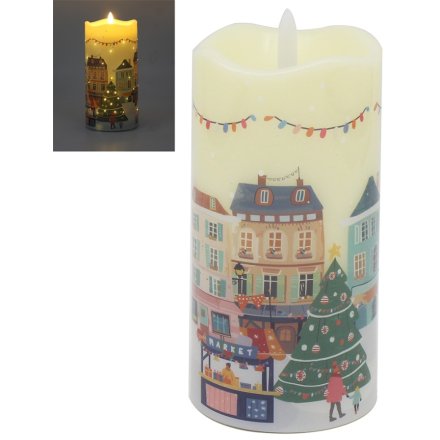 Xmas Tinsel Town LED Candle, 15cm 