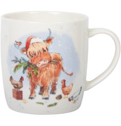 a charming xmas farmhouse style cow mug 