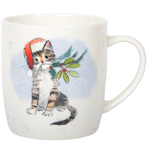 Enjoy your drink with this endearing mug boasting a holiday kitten and colourful berries