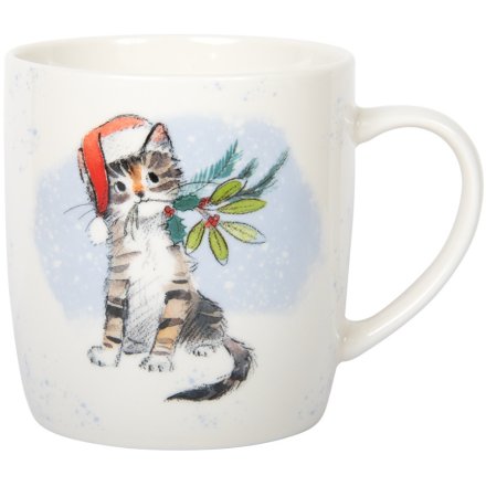 Cat With Berries Mug, 13cm 