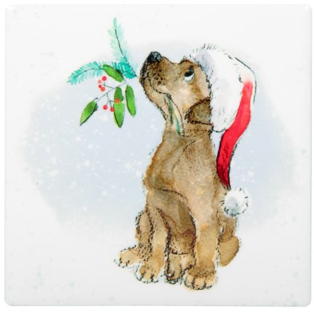 Dog With Berries Coaster, 10cm 
