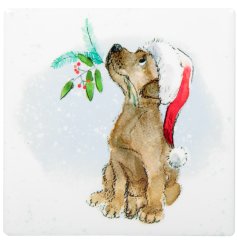 Protect your surfaces with this adorable Dog With Berries coaster featuring a playful motif