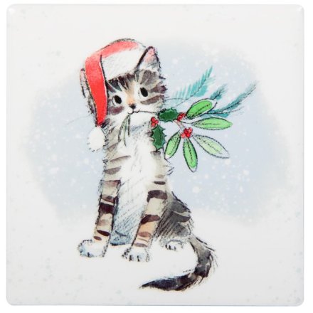 Cat With Berries Coaster, 10cm 