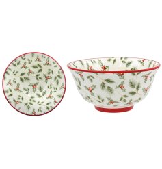 a delightful holly-themed bowl perfect for the festive season