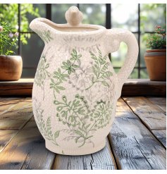 elegant 3D floral jug featuring a charming songbird detail