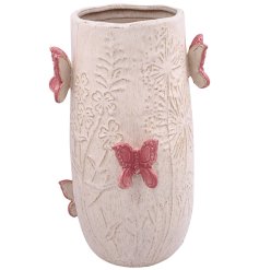 a charming 3D pink butterfly adorned ceramic vase
