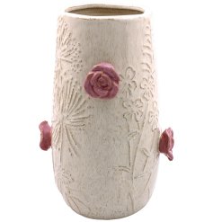 Delightful 3D ceramic rose vase with artistic handles