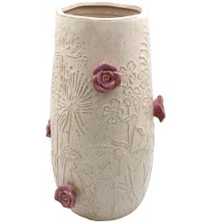 Elegant ceramic vase featuring delicate 3D roses in soft pink and cream hues