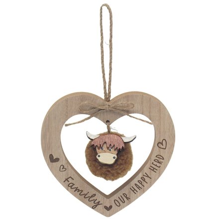 Family Highland Cow Wooden Wall Plaque, 15cm