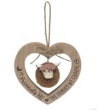 a stylish wooden heart friends plaque with a cute highland coe