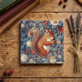 Charming ceramic coaster featuring an iconic William Morris squirrel design