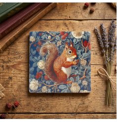 Charming ceramic coaster featuring an iconic William Morris squirrel design