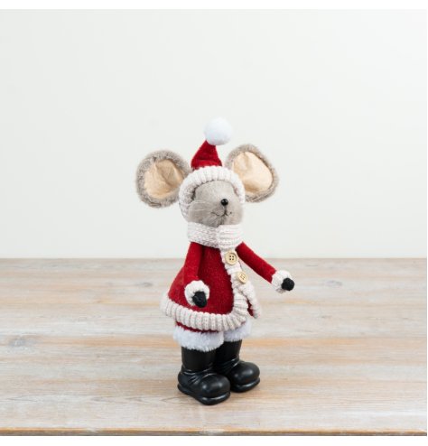 Soft plush finish, large ears, long tail, and tiny wooden coat buttons