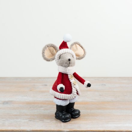 Soft plush finish, large ears, long tail, and tiny wooden coat buttons