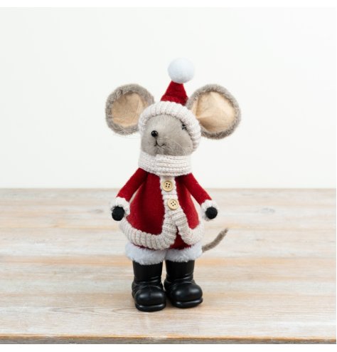 Endearing red and white Santa mice dressed in soft fabric to add a festive, cosy touch