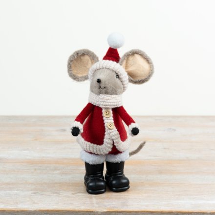 Endearing red and white Santa mice dressed in soft fabric to add a festive, cosy touch