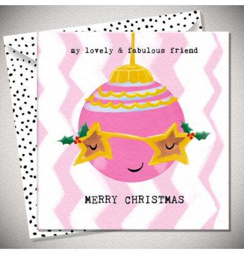 a quirky and cheerful bauble-themed Christmas card for friends