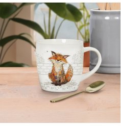 Charming white ceramic mug featuring playful Frankie Fox artwork from Bug Art