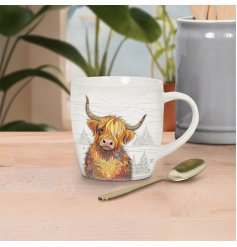 Delightful Bug Art mug featuring a lovable Highland cow design