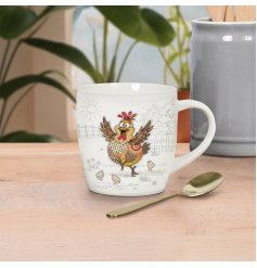 A charming bug art design mug with a cute hen 