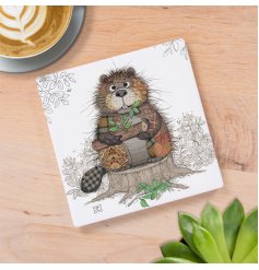 Colourful ceramic coaster featuring charming Barry Beaver bug art