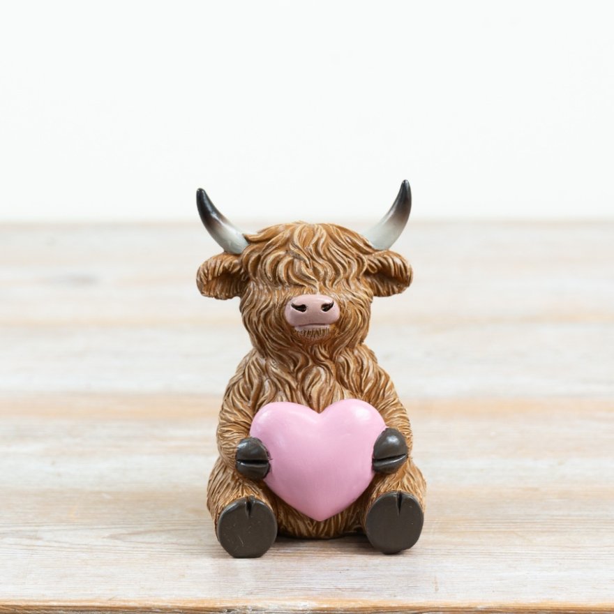 11.5cm Highland Cow with Heart ornament