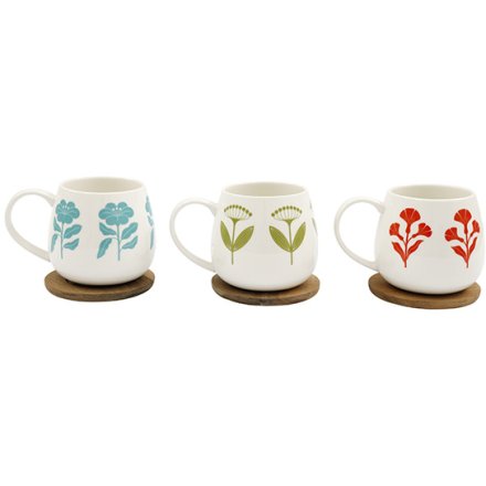 3/A Flower Mug & Coaster Set, 8.5cm 